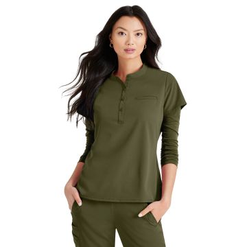 Barco BUT163 Women's One-Pocket Henley Style Mission Scrub Top - Olive