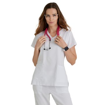 Barco BUT167 Women's Four-Pocket V-Neck Purpose Scrub Top - White
