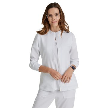 Barco BUW884 Women's Three-Pocket Zip-Up Team Warm-Up Scrub Jacket - White