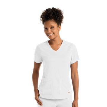 Grey's Anatomy GRST011 Women's Four-Pocket V-Neck Emma Scrub Top - White