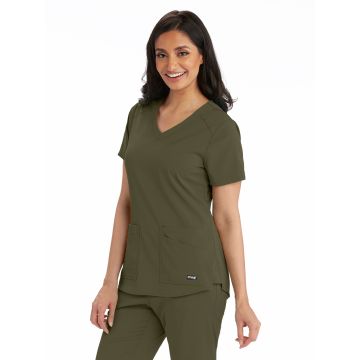 Grey's Anatomy GRST011 Women's Four-Pocket V-Neck Emma Scrub Top - Olive