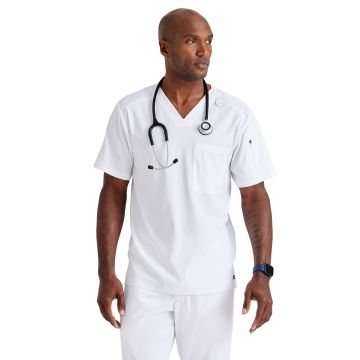 Grey's Anatomy GRST079 Men's Two-Pocket V-Neck Murphy Scrub Top - White