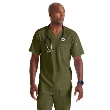 Grey's Anatomy GRST079 Men's Two-Pocket V-Neck Murphy Scrub Top - Olive