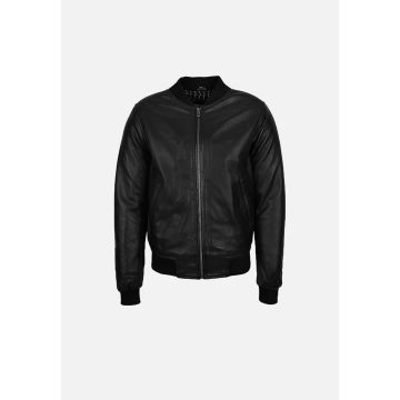 BJM102 Beazley MA1 Leather Bomber Jacket - BLACK
