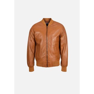 BJM102 Beazley MA1 Leather Bomber Jacket - BROWN