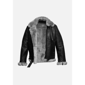 BJM103 Boehne B3 Leather Bomber Jacket - BLACK