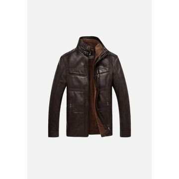BJM106 Soto Dark Coffee Leather Bomber Jacket