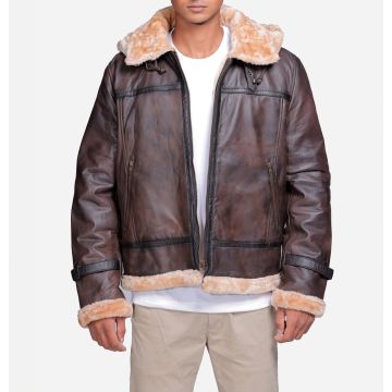 BJM115 Delaney B3 Brown Leather Bomber Jacket - Brown