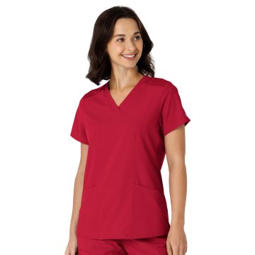 Wink 6145 Women's Flex-n-Reach Side Panel V-Neck Top - Red