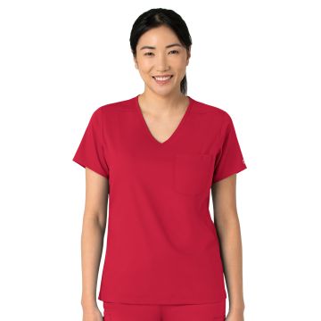 Wink 6151 Women's Two-Pocket Tuck-In V-Neck Top - Red