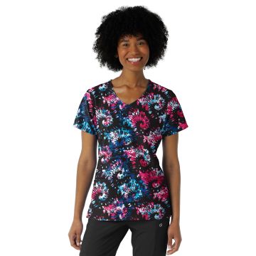 Wink 6347 Women's V-Neck Border Print Scrub Top