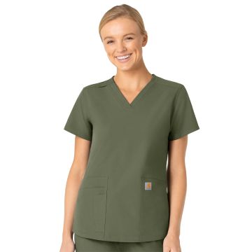 Carhartt Scrubs C12113 Women's Five-Pocket Modern Fit V-Neck Top - Olive