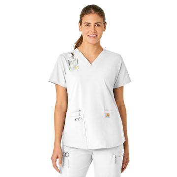 Carhartt Scrubs C12113 Women's Five-Pocket Modern Fit V-Neck Top - White