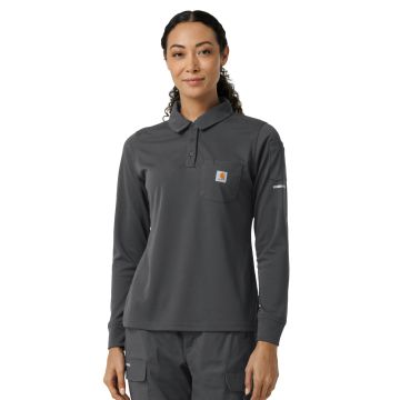 Carhartt Scrubs C12129 Women's Three-Pocket Heavyweight Long Sleeve Polo Scrub Top