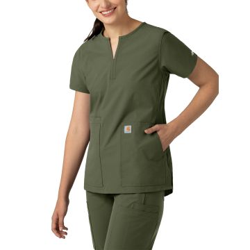 Carhartt Scrubs C12213 Women's Three-Pocket Modern Fit Notch Neck Top - Olive