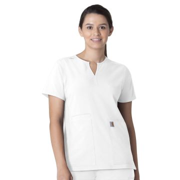 Carhartt Scrubs C12213 Women's Three-Pocket Modern Fit Notch Neck Top - White