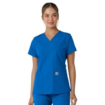 Carhartt Scrubs C12313 Women's Four-Pocket V-Neck Knit Panel Top - Royal