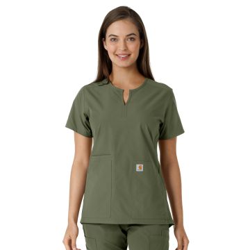 Carhartt Scrubs C12413 Women's Notch Neck Tunic Knit Panel Top - Olive