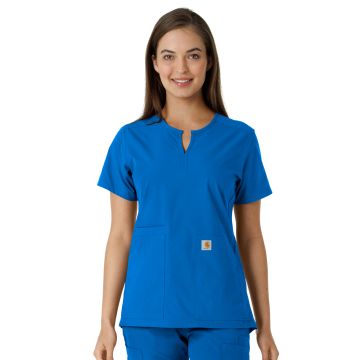Carhartt Scrubs C12413 Women's Notch Neck Tunic Knit Panel Top - Royal