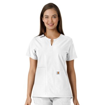 Carhartt Scrubs C12413 Women's Notch Neck Tunic Knit Panel Top - White