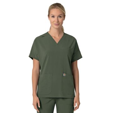 Carhartt Scrubs C13110 Women's Four-Pocket Oversized V-Neck Top - Olive