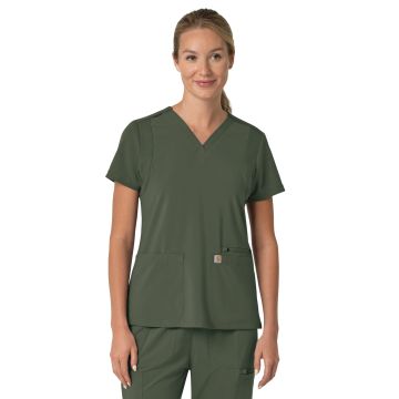 Carhartt Scrubs C13210 Women's Three-Pocket Flex Panel V-Neck Top - Olive