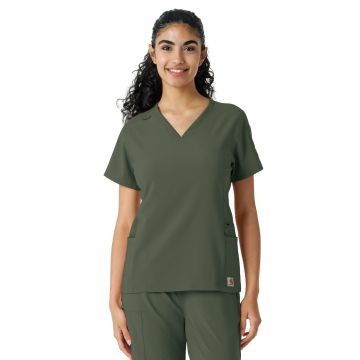 Carhartt Scrubs C13310 Women's Knit Panel Top - Olive