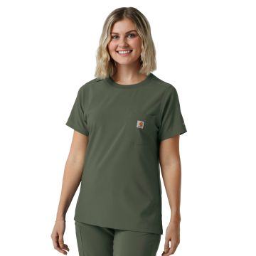Carhartt Scrubs C13510 Women's One-Pocket Crew Neck Scrub Top - Olive