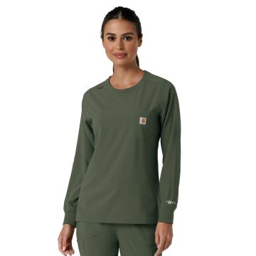 Carhartt Scrubs C13610 Women's One-Pocket Crew Neck Long Sleeve Scrub Top - Olive