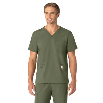 Carhartt Scrubs C15013 Unisex Seven-Pocket Modern Fit V-Neck Top - Olive