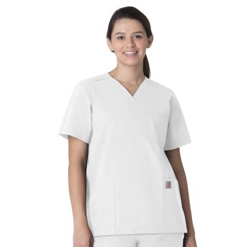 Carhartt Scrubs C15013 Unisex Seven-Pocket Modern Fit V-Neck Top - White