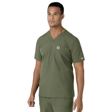 Carhartt Scrubs C16113 Men's Four-Pocket Modern Fit V-Neck Top - Olive