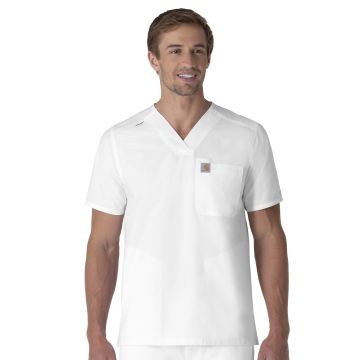 Carhartt Scrubs C16113 Men's Four-Pocket Modern Fit V-Neck Top - White