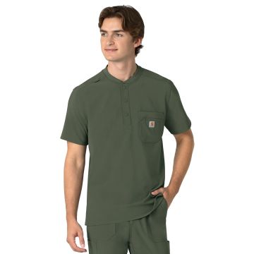 Carhartt Scrubs C16310 Men's Three-Pocket Henley Top - Olive