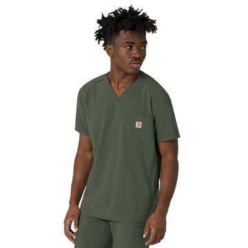 Carhartt Scrubs C16410 Men's Three-Pocket V-Neck Top - Olive