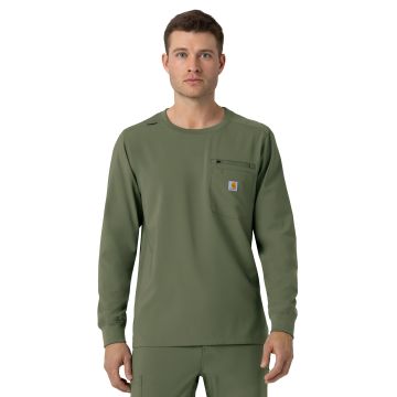 Carhartt Scrubs C16610 Men's Two-Pocket Crew Neck Long Sleeve Scrub Top - Olive