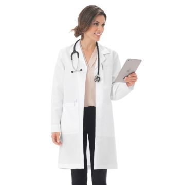 Meta 1964 Women's Five-Pocket 37" Full-Length Long Lab Coat - White