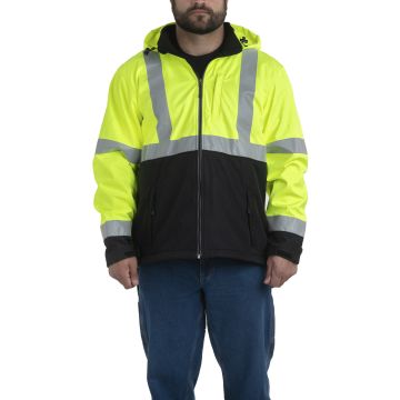 Berne HVJS206 Men's Hi-Vis Class 3 Hooded Softshell Jacket - YELLOW