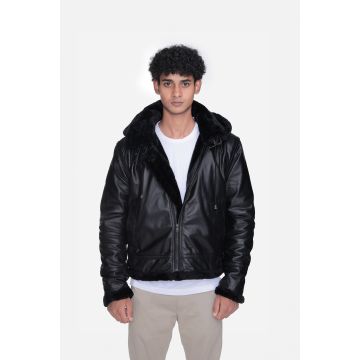BJM117 Buck B3 Black Leather Bomber Jacket