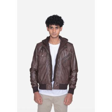 BJM108 Zoghby Brown Leather Bomber Jacket