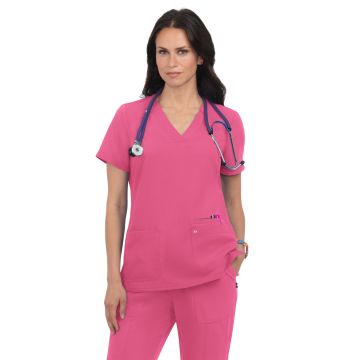 KOI 1019 Women's Three-Pocket Wide V-Neck Stretch Hustle and Heart Top