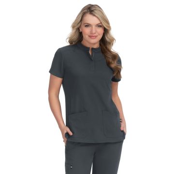 KOI 1081 Women's Four-Pocket Zipper-Neck Mandarin Collar Driven Top