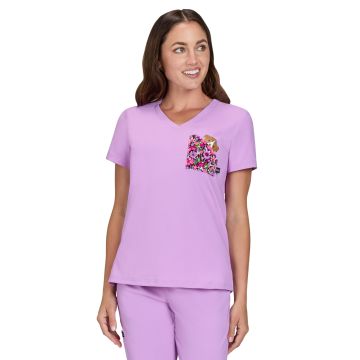 KOI 1128PLM Women's Two-Pocket Print V-Neck Nixie Placement Top
