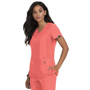 KOI 374 Women's Four-Pocket Mock-Wrap Neck Katie Top