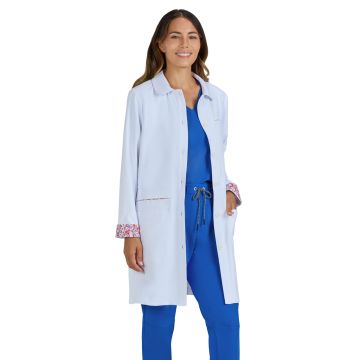 KOI 466 Women's Four-Pocket Pearlescent Button-Front 34.5" Fusion Lab Coat