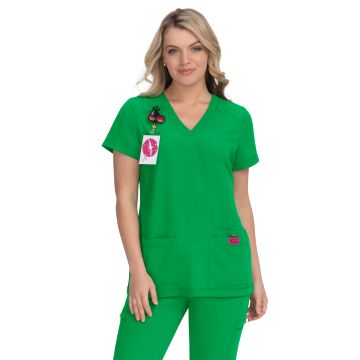 KOI B101 Women's Three-Pocket Snap-Button Placket V-Neck Freesia Top
