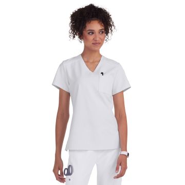 KOI C100 Women's Two-Pocket V-Neck Tuck-In Aura Top - White