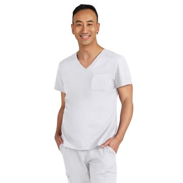 KOI C650 Men's Two-Pocket V-Neck Arthro Top - White