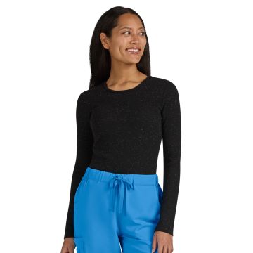 KOI S104 Women's Speckled Rib Smiley Face Elbow Tender Underscrub Tee