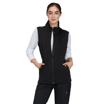 KOI S402 Women's Two-Pocket Embroidered Smiley Face Fleece Amused Vest